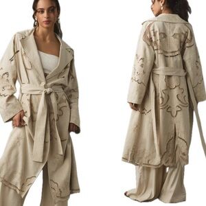 Avec Les Filles Anthropologie, Cut Work Linen trench Coat, Size M